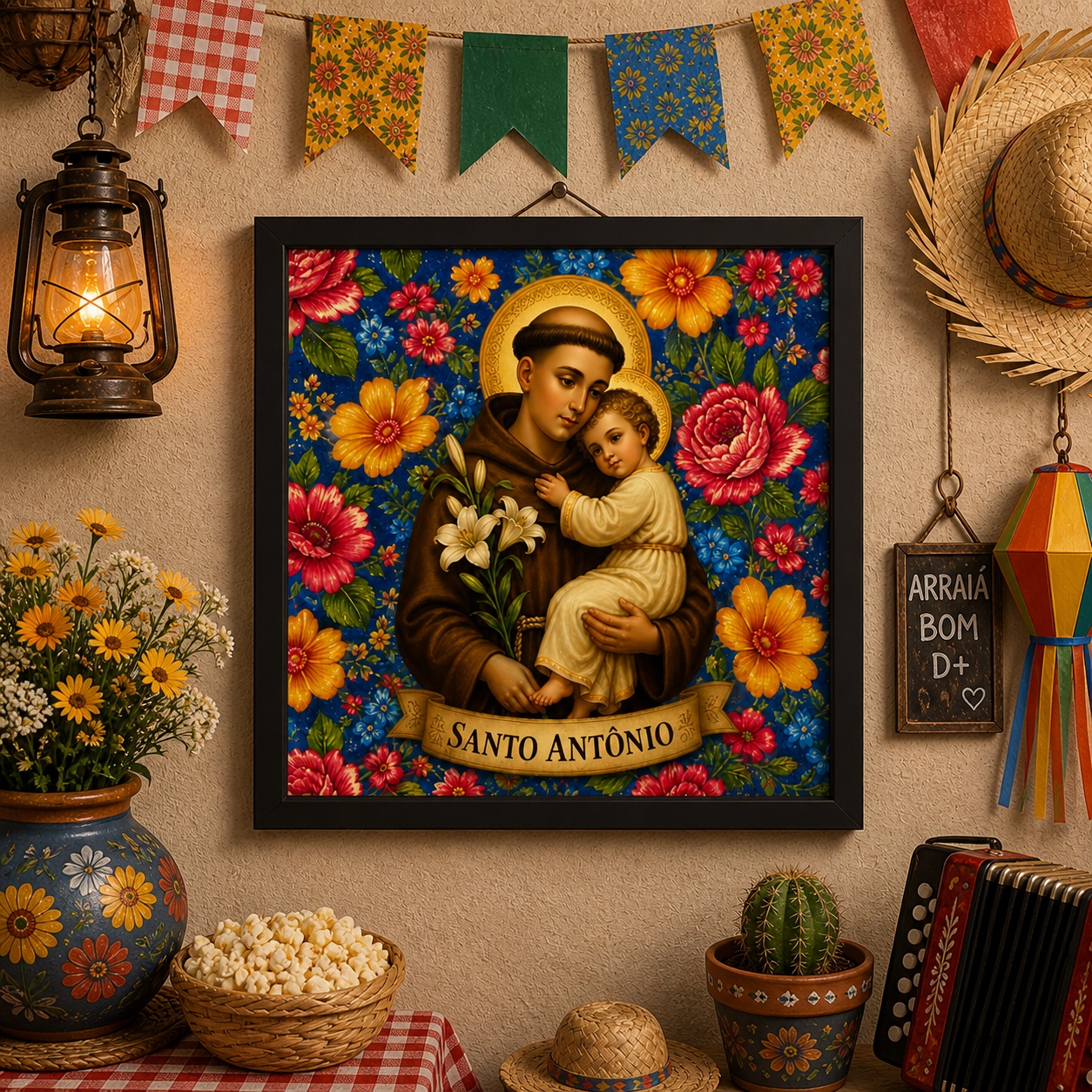 Quadro Retrô Santo Antônio - 33x33 cm