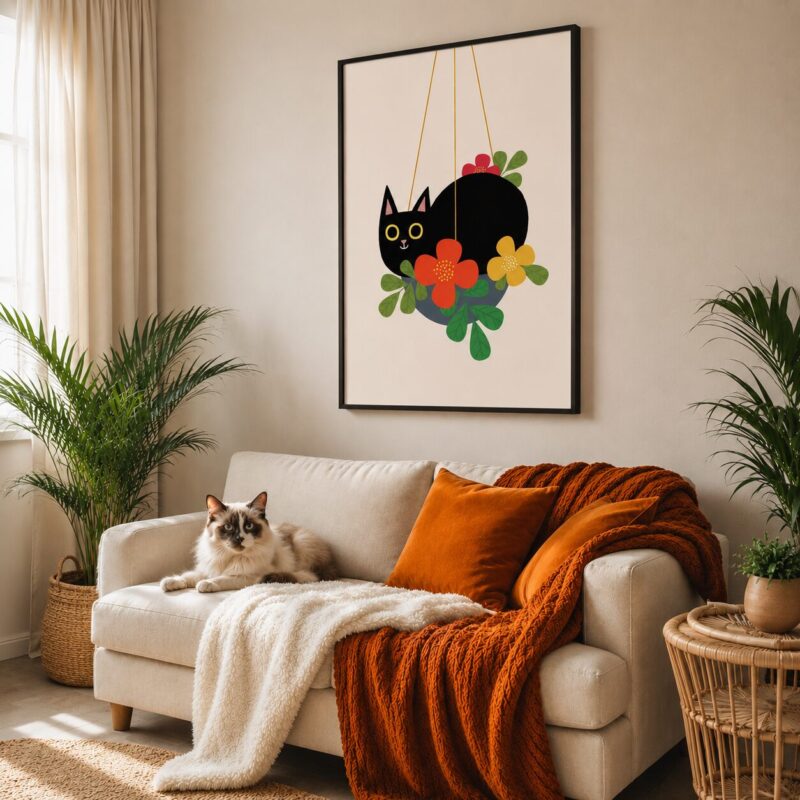 Quadro Canvas Black Cat Art