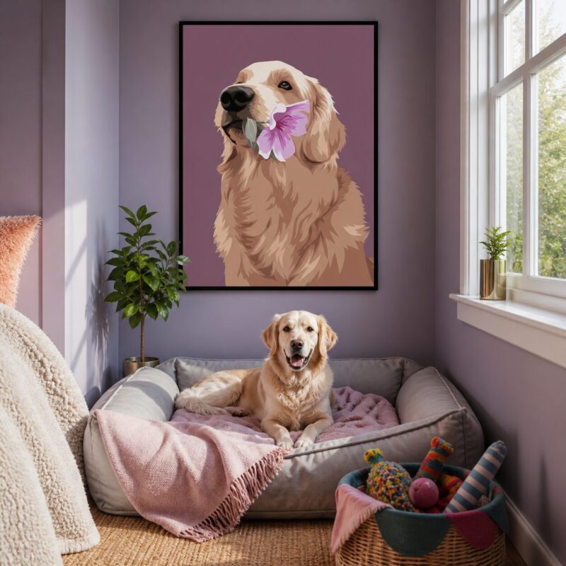 Quadro Canvas Cachorro Com Flor