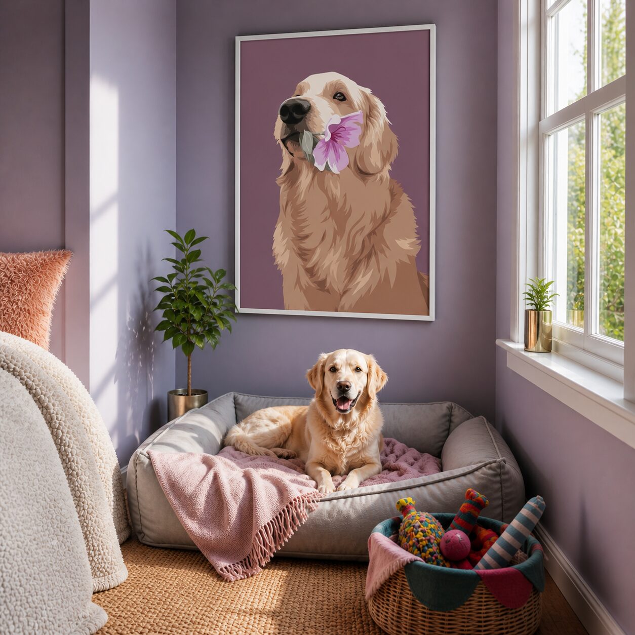 Quadro Canvas Cachorro Com Flor