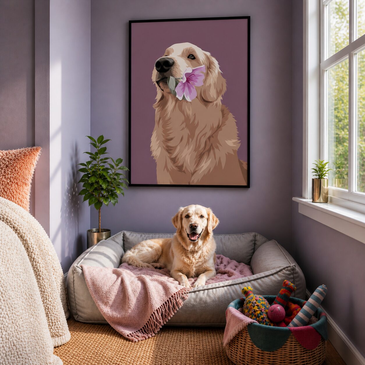 Quadro Canvas Cachorro Com Flor