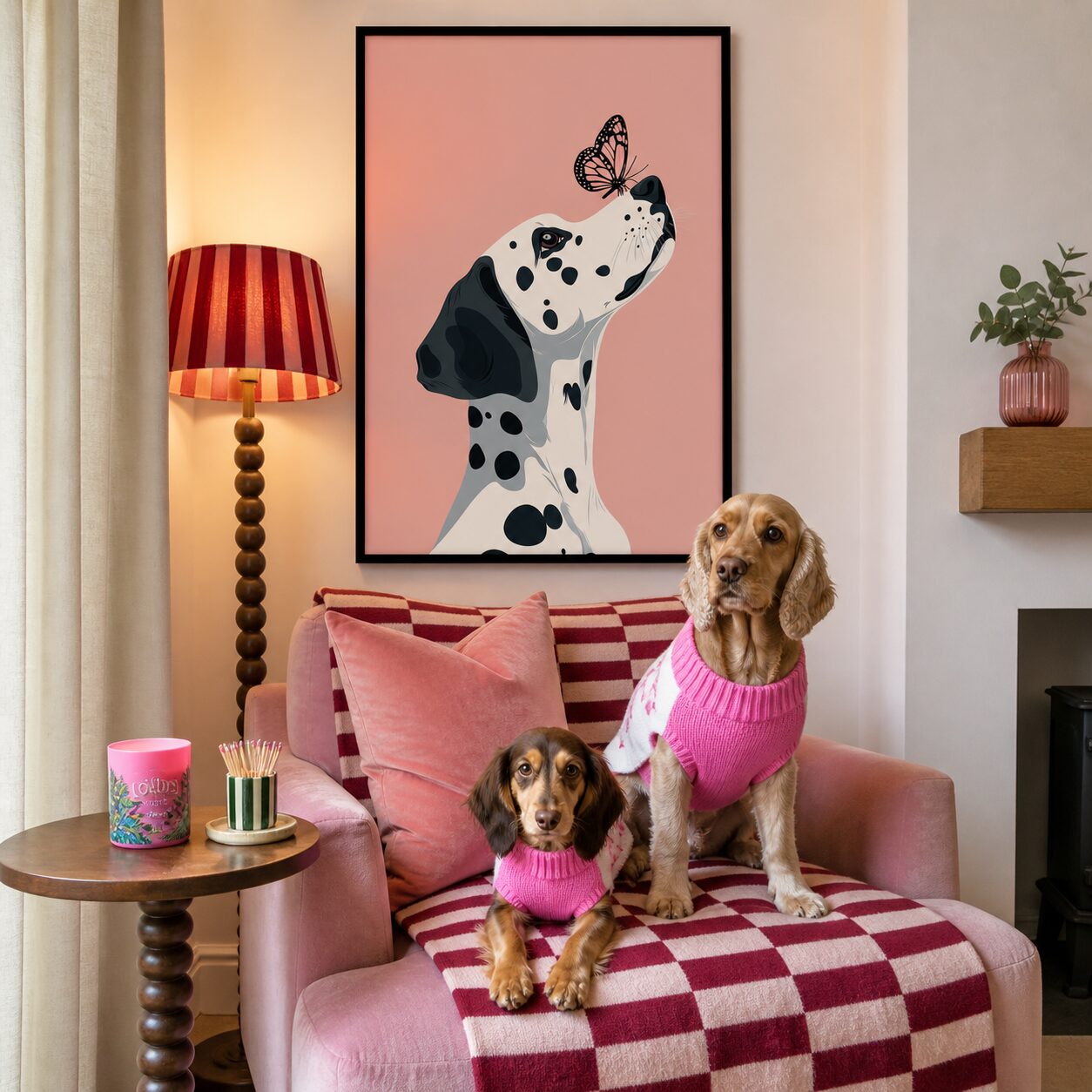 Quadro Canvas Cachorro E Borboleta