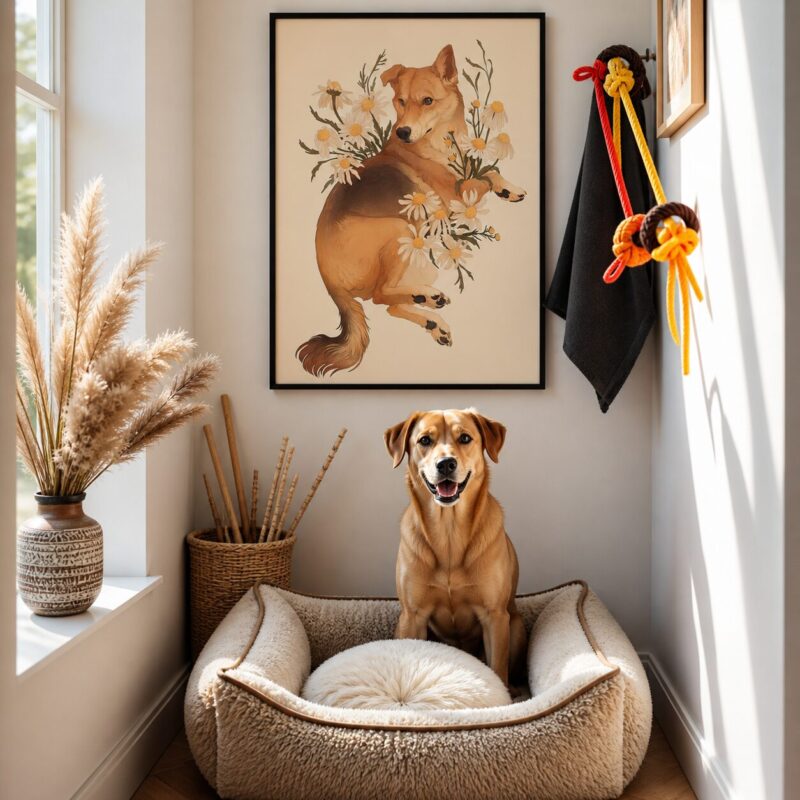 Quadro Canvas Cachorro Florido