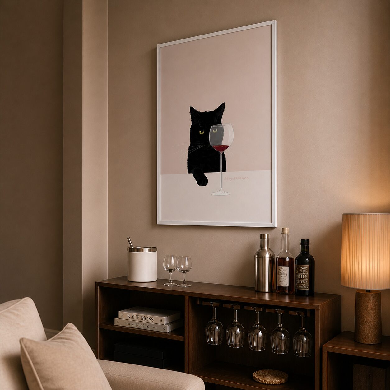 Quadro Canvas Cats And Wine