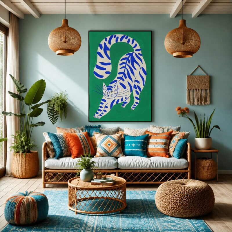 Quadro Canvas Gato Estilizado Green