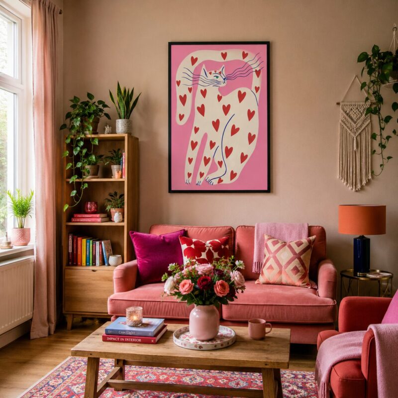 Quadro Canvas Gato Estilizado Pink