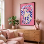 Quadro Canvas Gato Estilizado Pink & Blue