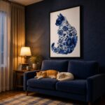 Quadro Canvas Gato Florais Azuis