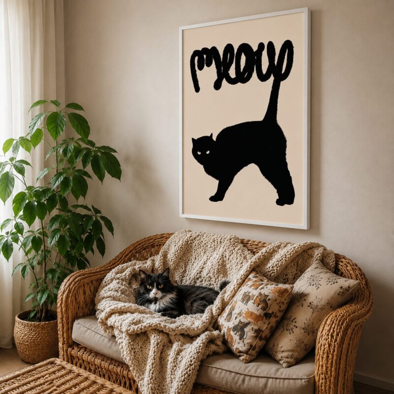 Quadro Canvas Gato Preto Meow