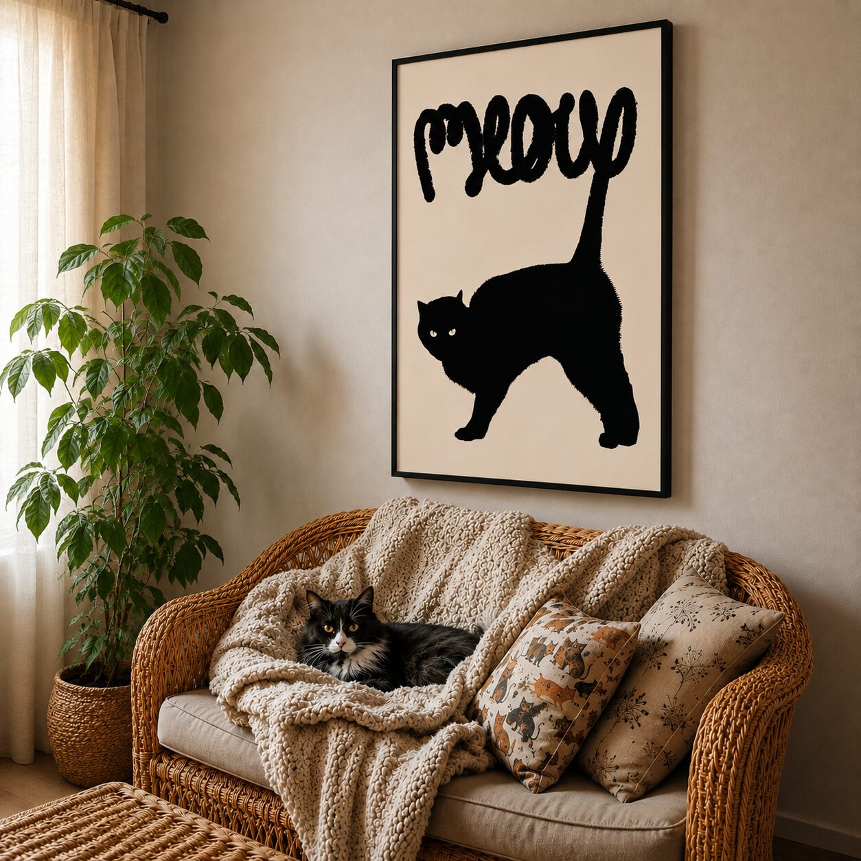Quadro Canvas Gato Preto Meow