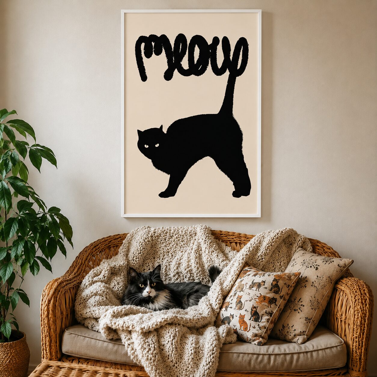 Quadro Canvas Gato Preto Meow