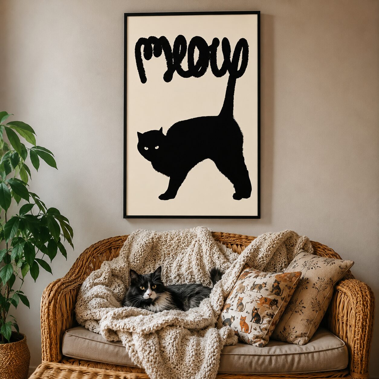 Quadro Canvas Gato Preto Meow
