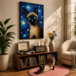 Quadro Canvas Notte Stellata Gatto Siamese