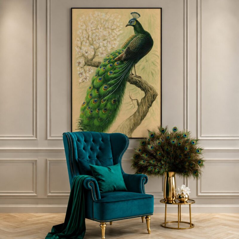 Quadro Canvas Pavão Arte Vintage