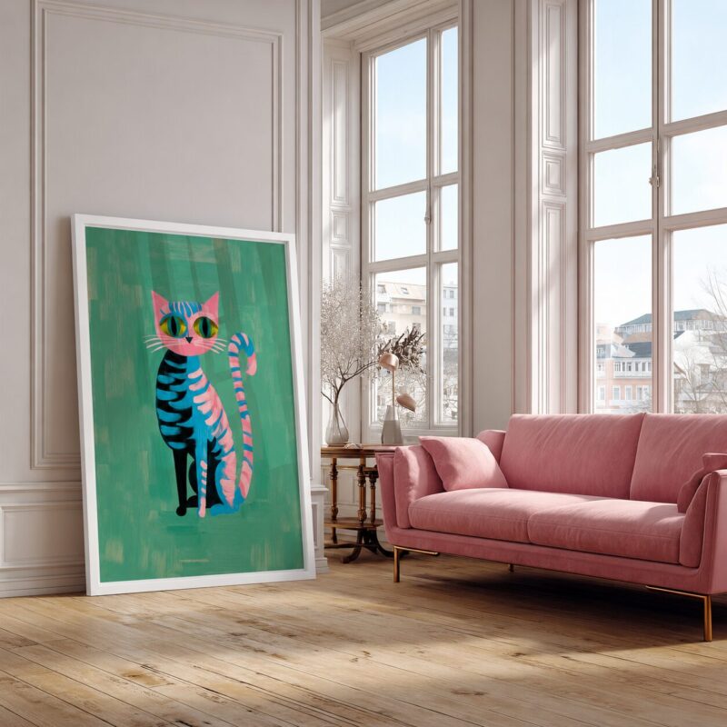 Quadro Canvas Pink Striped Cat Art