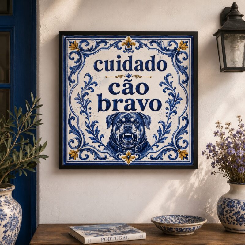 Quadro Aviso Cuidado Cão Bravo - 33x33 Cm