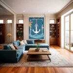Quadro Canvas Âncora Mar Desenho Azul