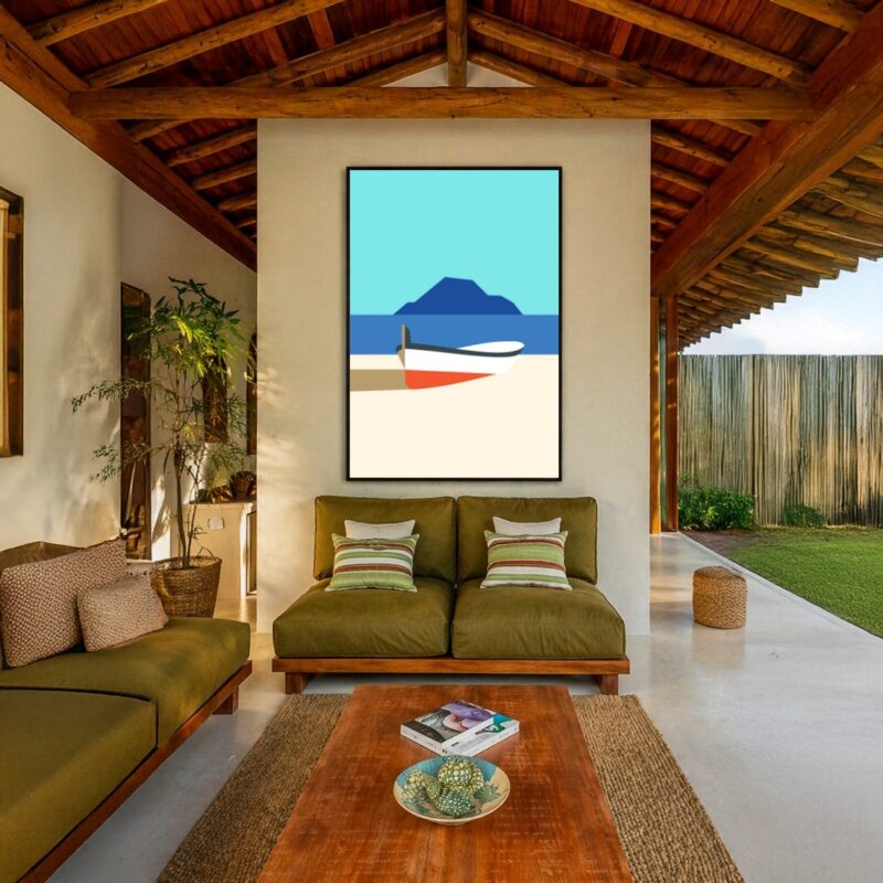 Quadro Canvas Azul Desenho Canoa