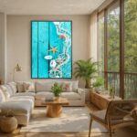 Quadro Canvas Azul Rede Pesca Praia