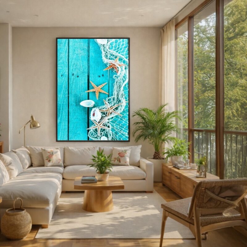 Quadro Canvas Azul Rede Pesca Praia
