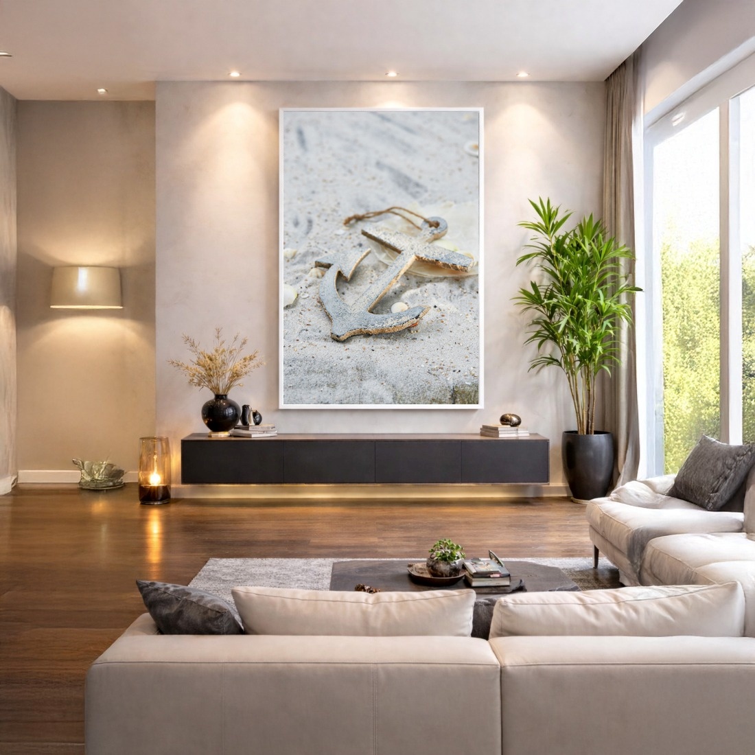 Quadro Canvas Bege Âncora Velha Areia