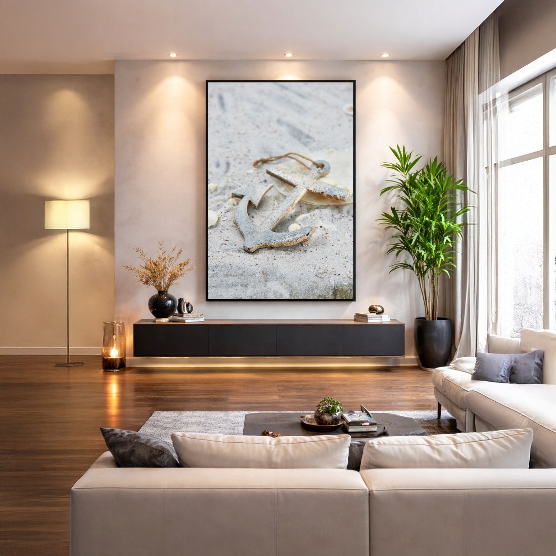Quadro Canvas Bege Âncora Velha Areia