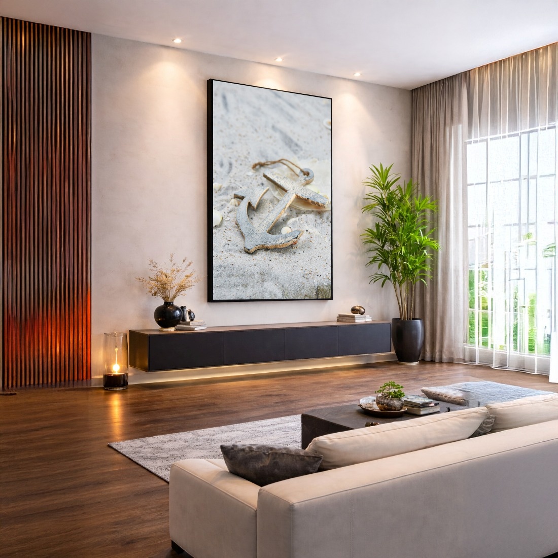 Quadro Canvas Bege Âncora Velha Areia