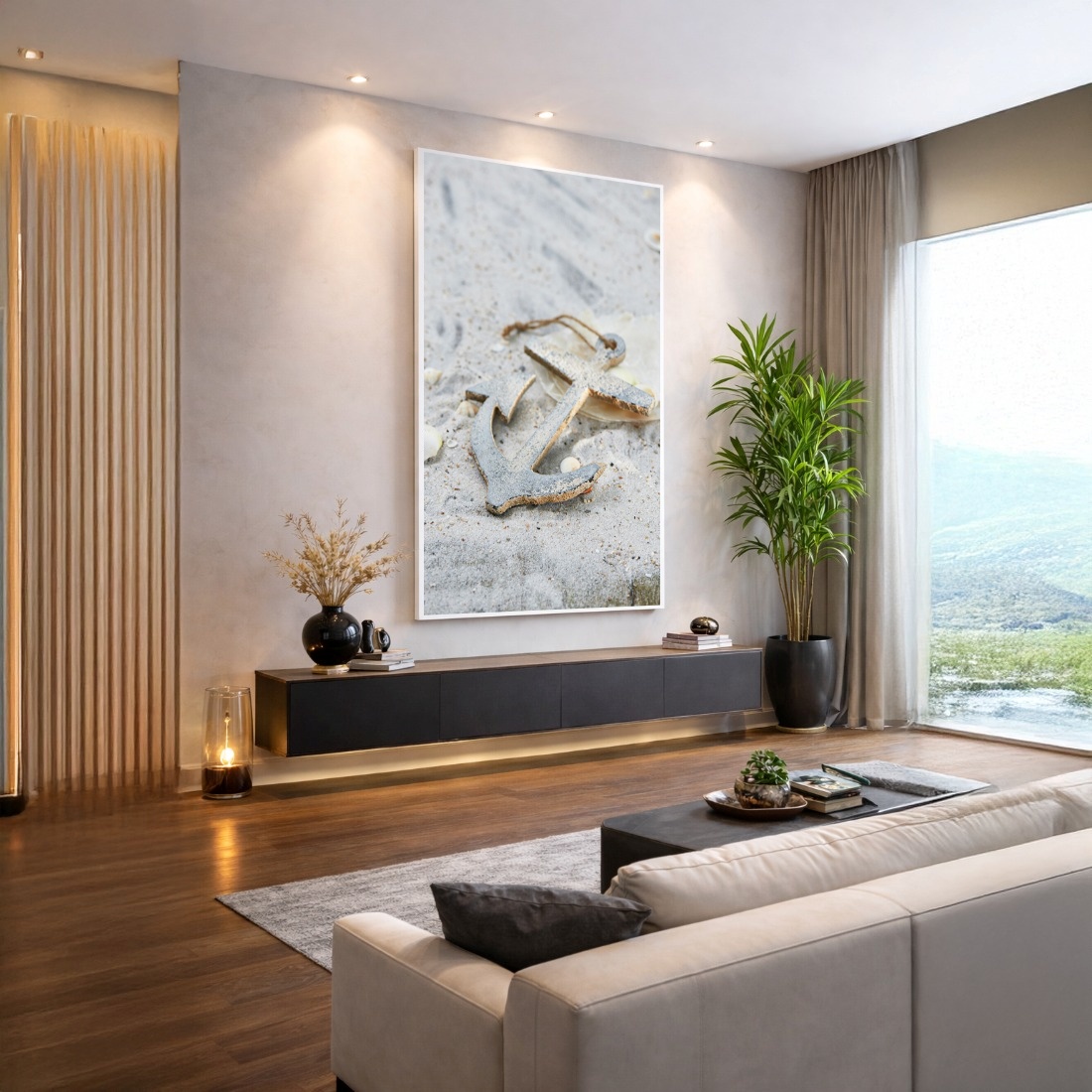 Quadro Canvas Bege Âncora Velha Areia