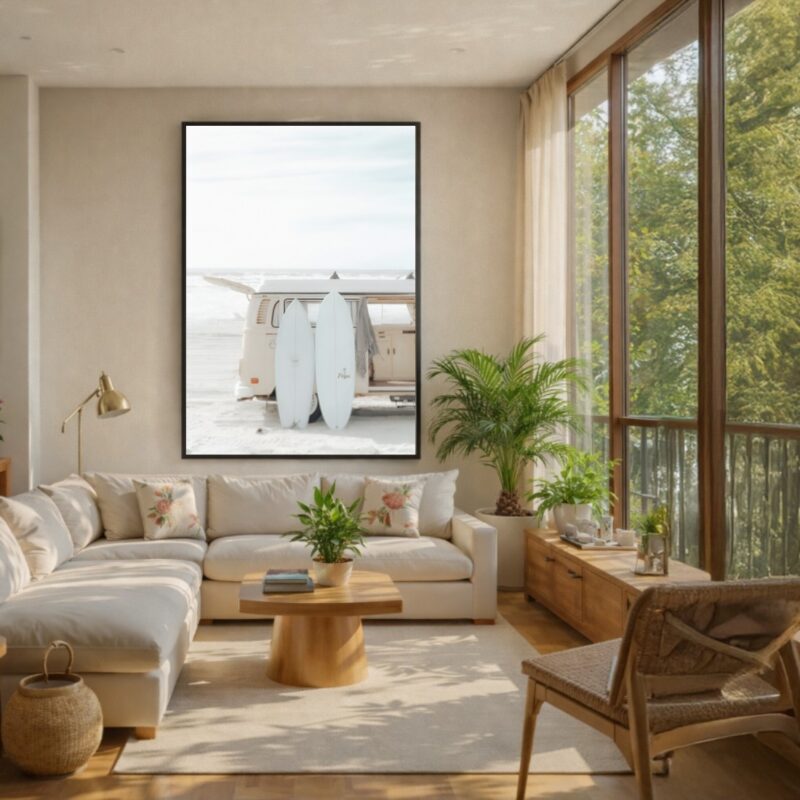 Quadro Canvas Bege Kombi Praia Pranchas