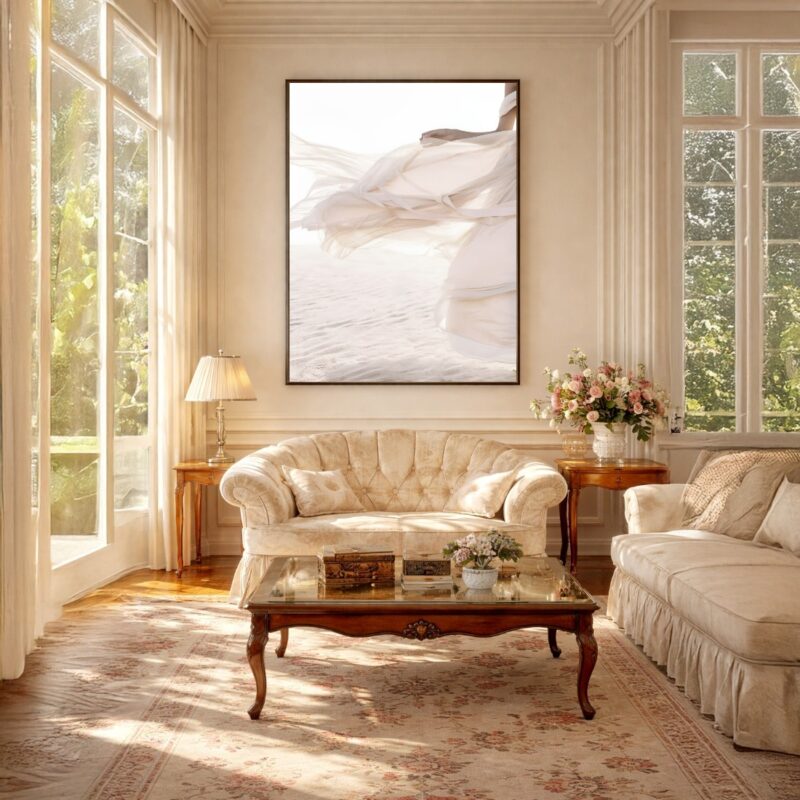 Quadro Canvas Bege Vestido Tecido Esvoaçante