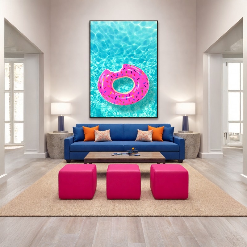 Quadro Canvas Boia Rosa Piscina Água