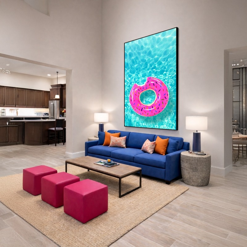 Quadro Canvas Boia Rosa Piscina Água
