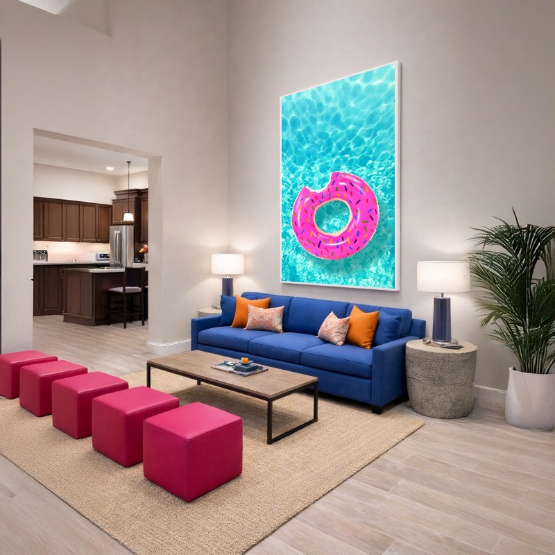 Quadro Canvas Boia Rosa Piscina Água