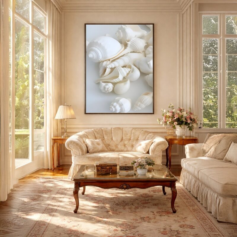 Quadro Canvas Branco Conchas e Caracóis