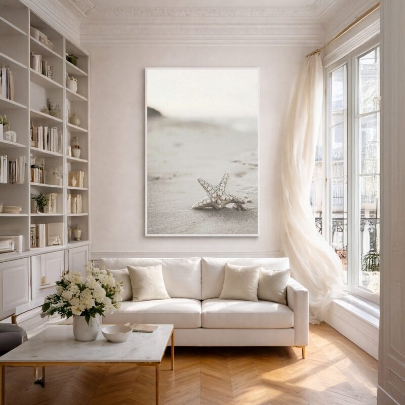 Quadro Canvas Branco Estrela do Mar Areia