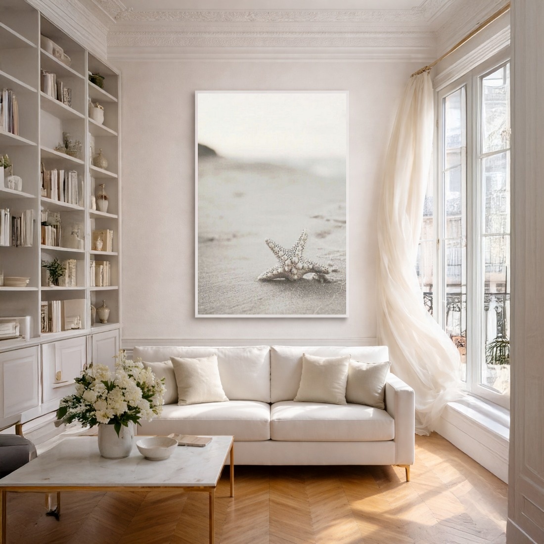 Quadro Canvas Branco Estrela do Mar Areia