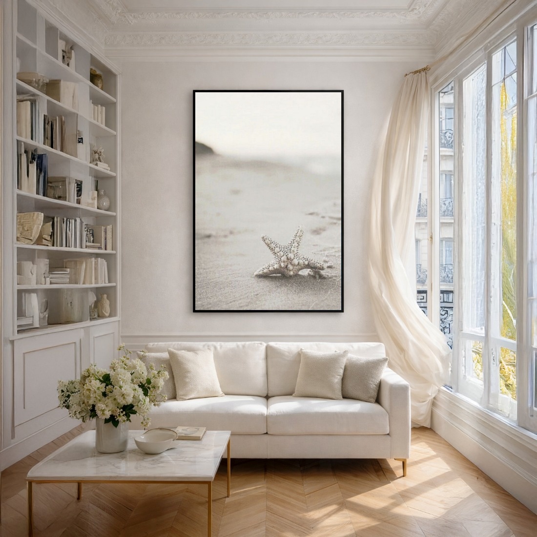 Quadro Canvas Branco Estrela do Mar Areia