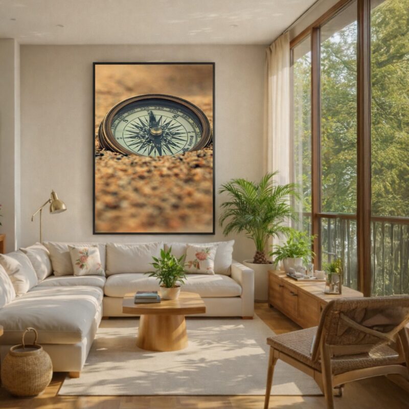 Quadro Canvas Bússola Antiga Areia