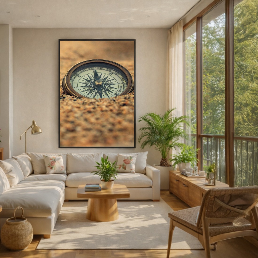 Quadro Canvas Bússola Antiga Areia