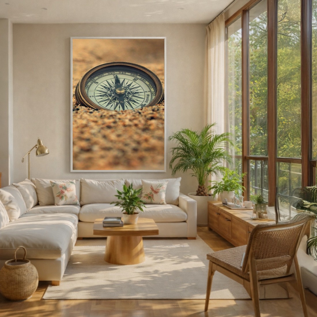 Quadro Canvas Bússola Antiga Areia