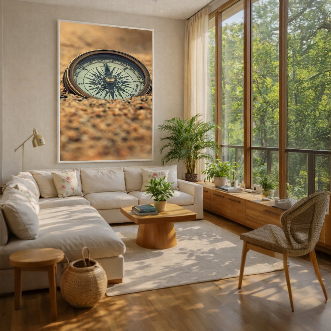 Quadro Canvas Bússola Antiga Areia