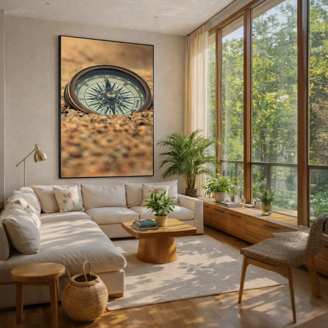 Quadro Canvas Bússola Antiga Areia