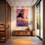 Quadro Canvas Canoa Coqueiro Entardecer Praia