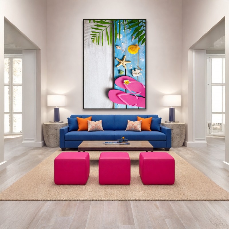 Quadro Canvas Chinelo Praia Rosa Azul