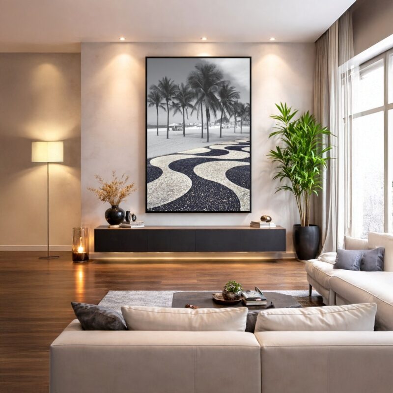Quadro Canvas Copacabana Calçadão Praia PeB