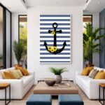 Quadro Canvas Desenho Azul Âncora Listras
