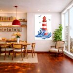 Quadro Canvas Desenho Farol Praia Vermelho