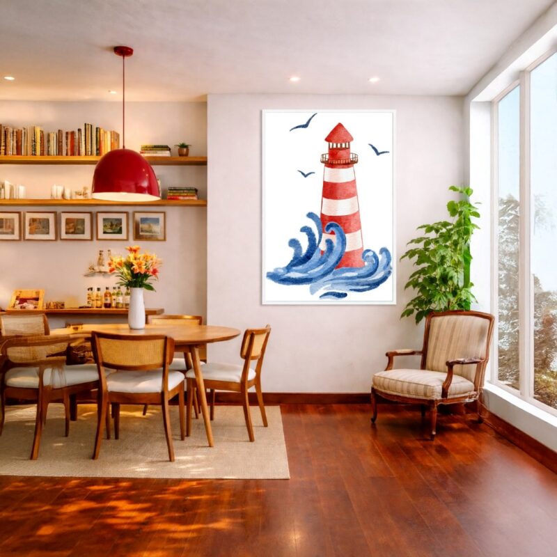 Quadro Canvas Desenho Farol Praia Vermelho