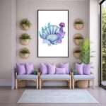 Quadro Canvas Desenho Sereia Concha Lilás
