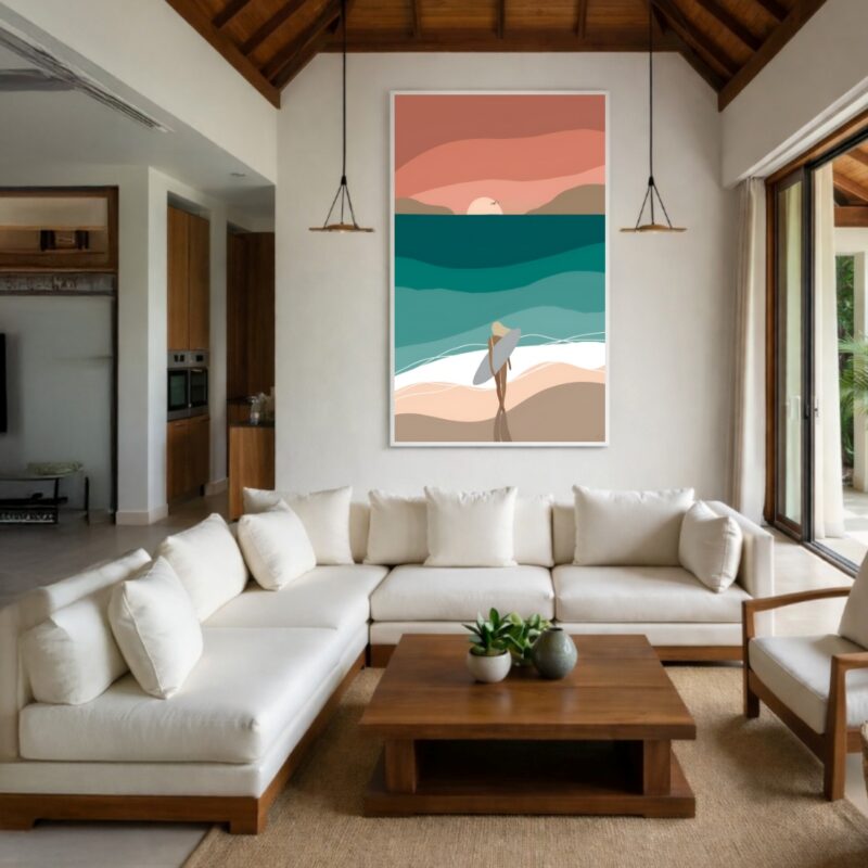 Quadro Canvas Desenho Surfe Mar